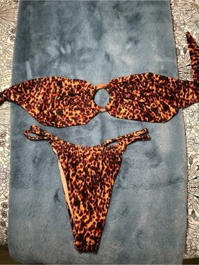 Montce Leopard-Print Bikini Set in Orange & Tan